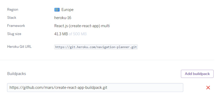 Dashboard Settings Heroku react-create-app
